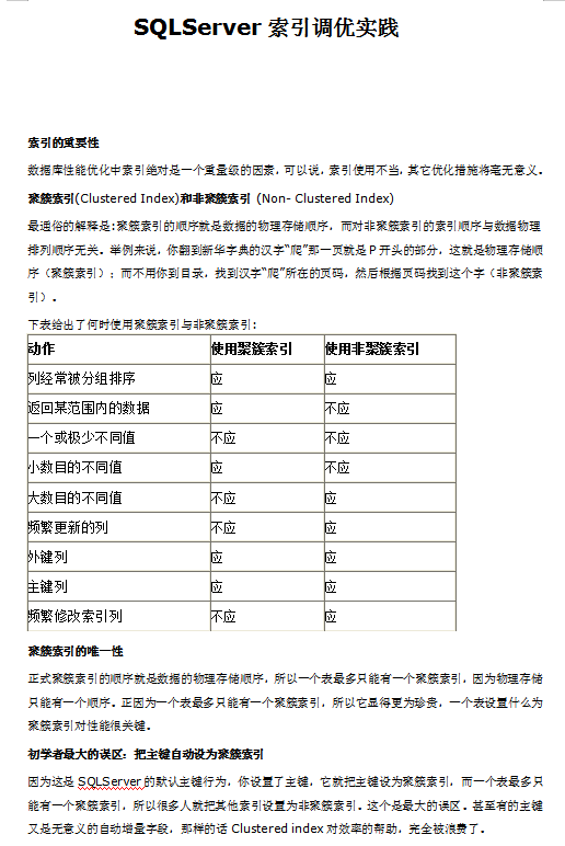 SQLServer索引调优实践_数据库教程-奇速网