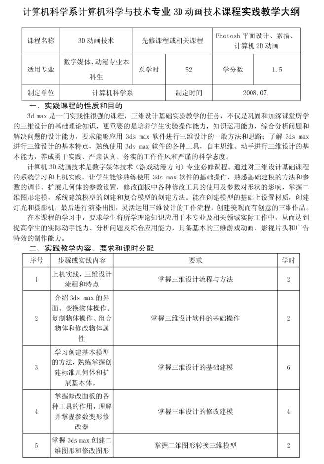 3D动画技术实践教学大纲_美工教程-奇速网